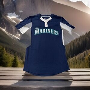 Women's Small SEATTLE MARINERS T-SHIRT BY MAJESTIC MLB Baseball Jersey Playoffs